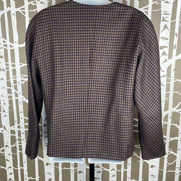 Michii Moon for Sanyo Vintage 90s 100% Wool Houndstooth Asymmetrical Blazer - Picture 2 of 5